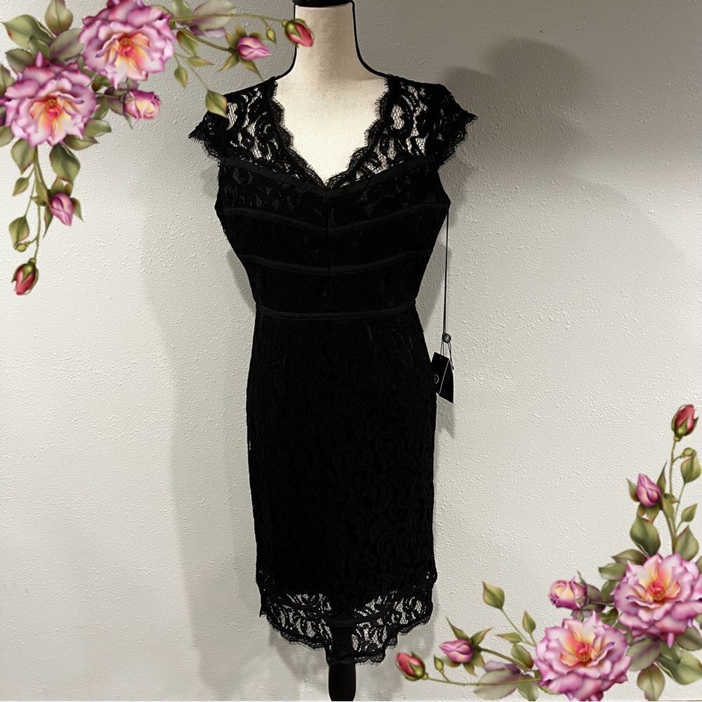 Adrianna Papell lace short sleeve black dress